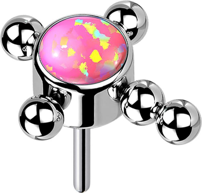 Star Piercing Threadless silber Kreuz Kugeln Opal pink (Titan G23, ohne Messing)
