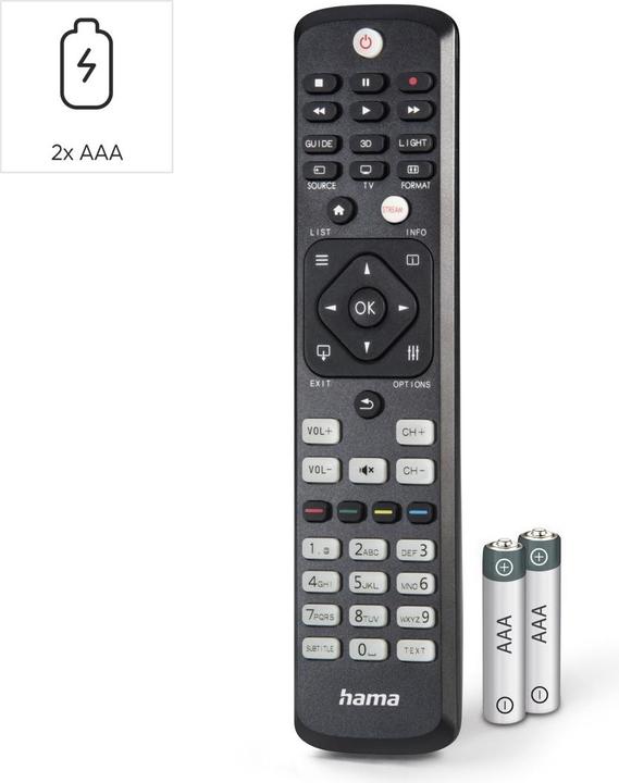 Image du produit Hama Télécommande universelle pour téléviseurs Philips, IR, apprentissage, touches lumineuses (Télécommande universelle, Infrarouge)