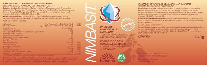 Nährwerte und Zutaten Nimbasit Mineralsalz Pulver (1 Stück, Pulver, 240 g)