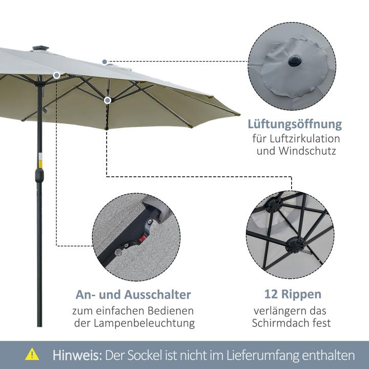 Produktbild Outsunny Sonnenschirm mit Solar-LED-Leuchte (2.65 m)