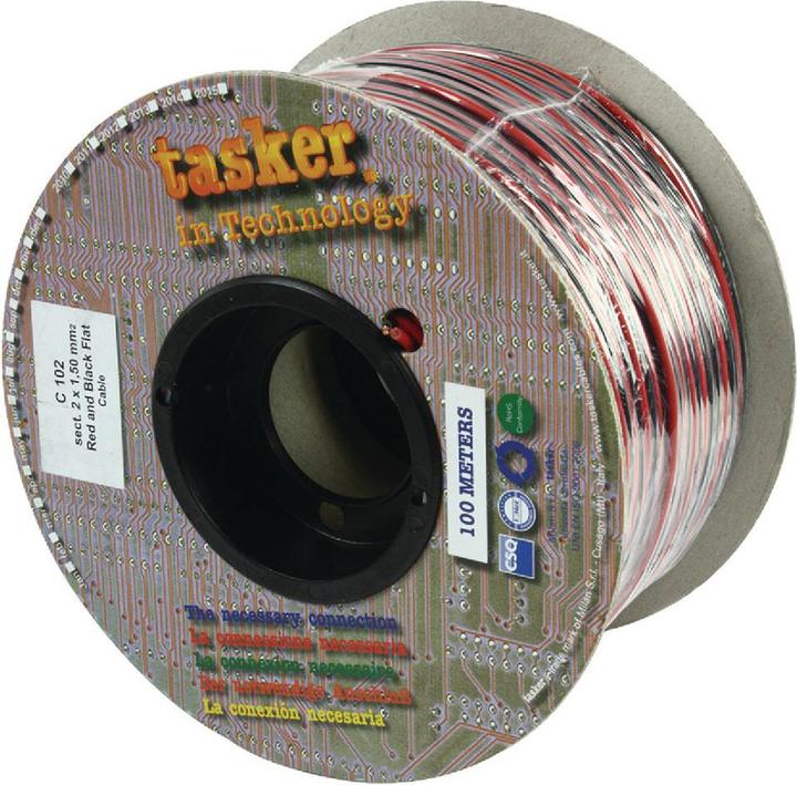 Produktbild Tasker Lautsprecherkabel auf Rolle 2x 1.50 mm² 100 m Schwarz/Rot (100 m, 1.50 mm²)
