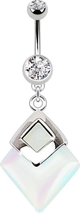 Star Piercing Banane silber mit Anhänger Mondstein (Mineralisch, ohne Messing, Chirurgenstahl 316L)