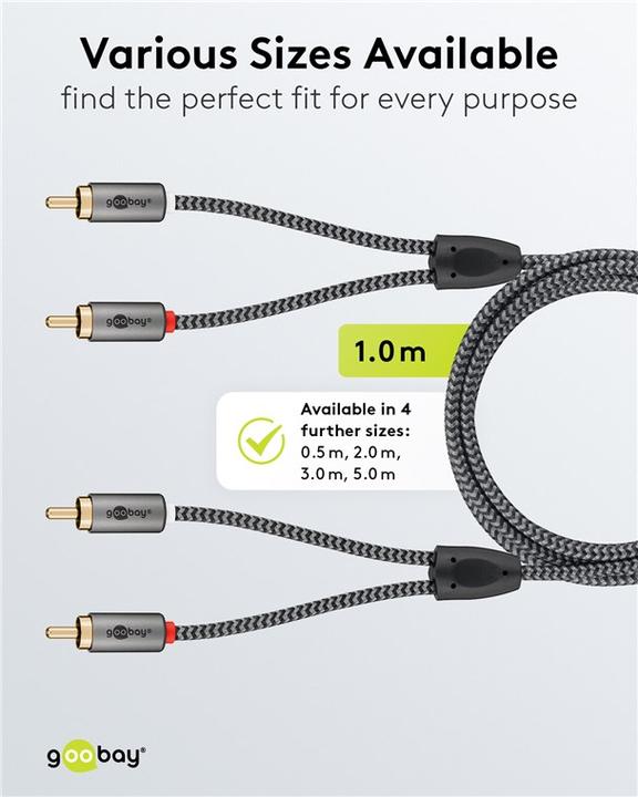 Immagine prodotto Goobay Cavo stereo cinch, 1 m, grigio pelle di squalo (1 m, Cinch)