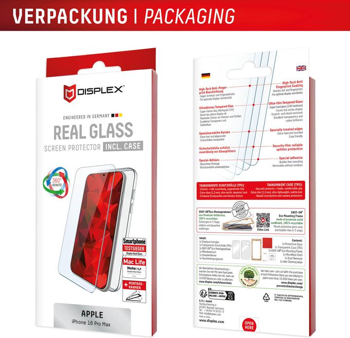 Actual product image Displex Real Glass, 2D Panzerglas + Handyhülle (1 Piece, Apple iPhone 16 Pro Max)