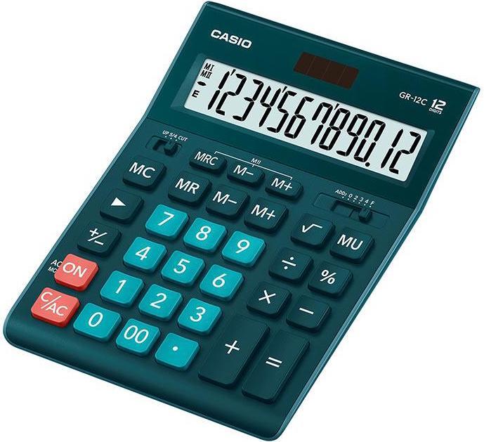 Immagine prodotto Casio Calcolatrice da tavolo GR-12C, 155 x 209 x 35 mm, verde mare (Batterie, Celle solari)