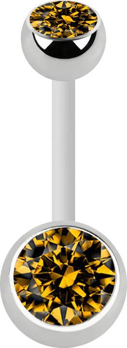 Star Piercing Banane weiss mit zwei Kugeln silber Kristall topaz (Bioflex, ohne Messing, Chirurgenstahl 316L)