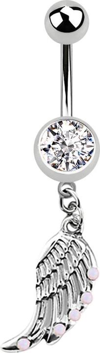 Star Piercing Banane silber mit Anhänger Flügel und Opal weiss (Chirurgenstahl 316L)