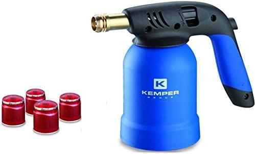 Kemper Lötlampe mit Piezo Zündung inkl. 4 x Gas Kartusche, KE2019