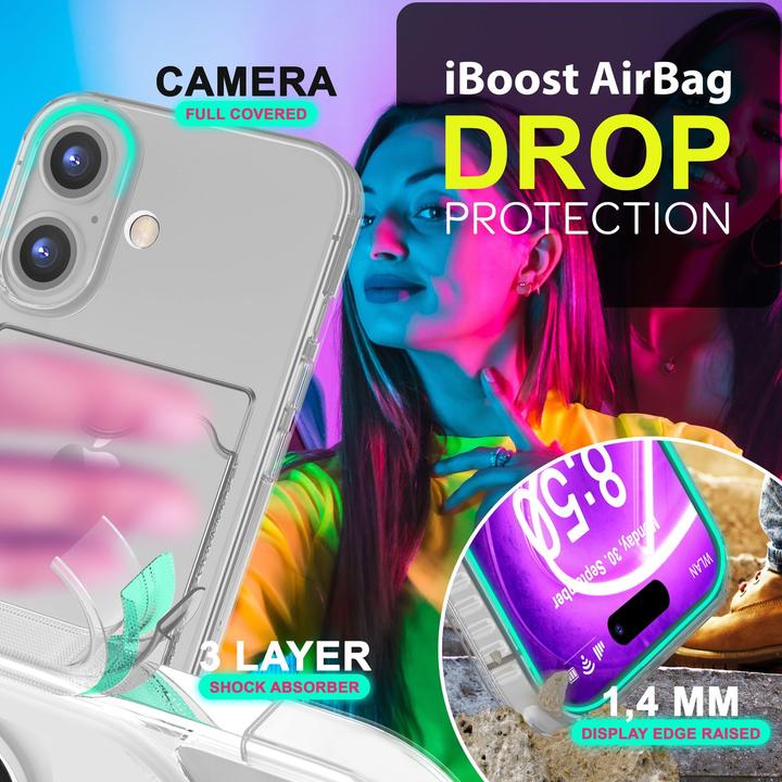 Actual product image Nalia Clear transparent neon silicone cover card holder (Apple iPhone 16)