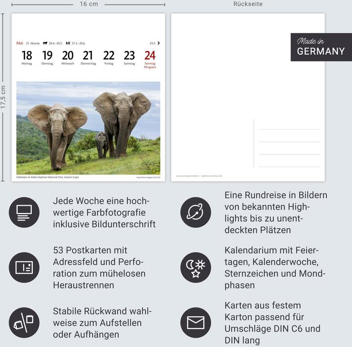 Produktbild Harenberg Südafrika & Namibia Sehnsuchtskalender 2026 - Wochenkalender mit 53 Postkarten (Harter Einband, Deutsch)
