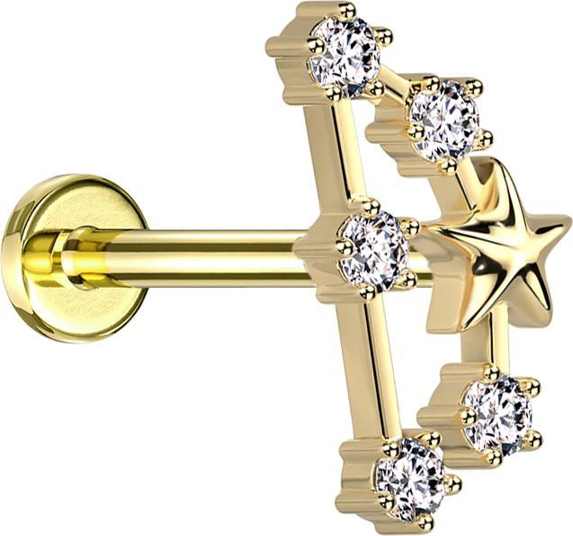 Produktbild Star Piercing Micro Labret Innengewinde vergoldet Sternzeichen Steinbock mit Kristallen (Chirurgenstahl 316L, Messing)
