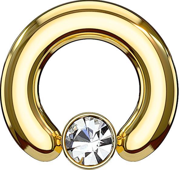 Star Piercing Closure Ring vergoldet Scheibe Kristall silber (Chirurgenstahl 316L, ohne Messing)
