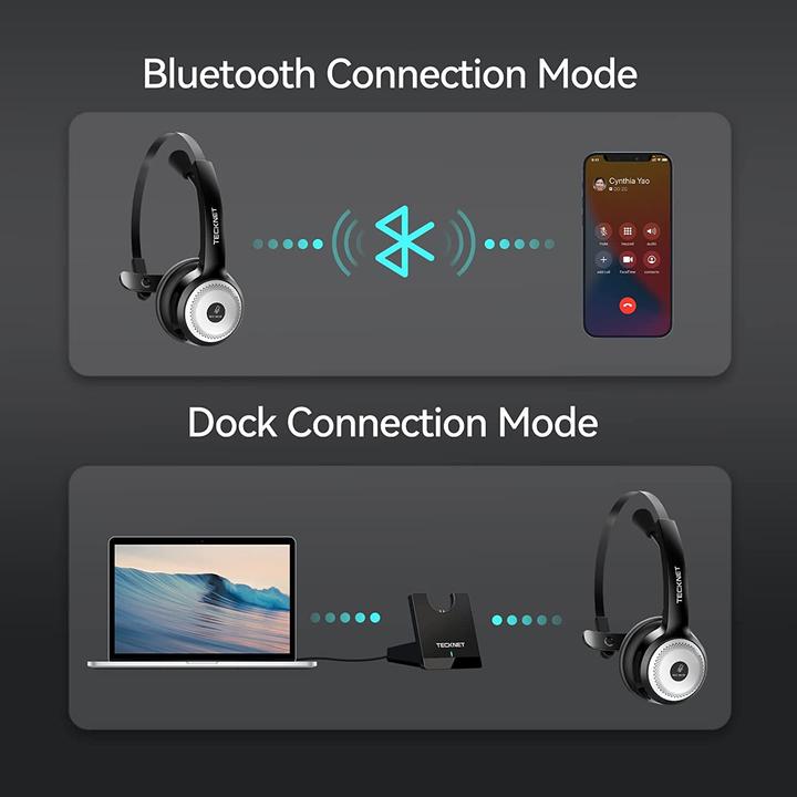 Produktbild Tecknet Bluetooth Headset mit Mikrofon, nur 79g (Kabellos, USB-C)