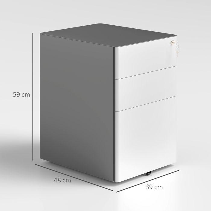 Immagine prodotto Swisshandel24 Rollcontainer, mobiler Aktenschrank mit 3 Schubladen, abschliessbar, 39x48x59cm, weiss+grau (39 x 48 x 59 cm)