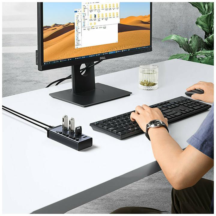 Productafbeelding Ugreen multifunctionele HUB 7in1 USB Type C - 7x USB Type A 3.0 PD DC 12V grijs (CM481) (USB-C, 8 Havens)