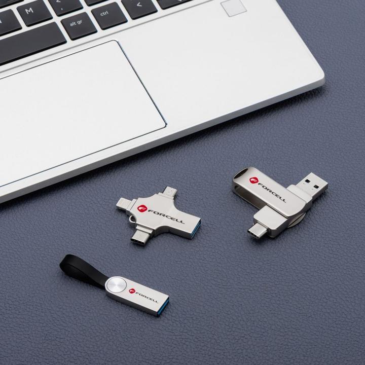 Produktbild Forcell Memory cards F-DATA pendrive Metal Duo 64GB USB3.2 Gen 1 (USB A / Type C) silver (64 GB, USB-C, USB-A)