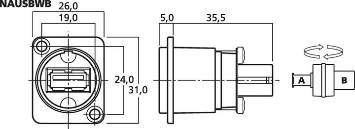 Image du produit Neutrik Nausb-W-B USB Feed Thr Ip B,Xlr