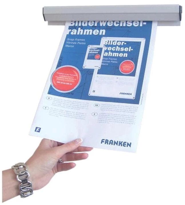 Produktbild Franken Papierklemmschiene, selbstklebend, Länge: 580 mm Kunststoff, beliebig erweiterbar, Wandmontage mit S (210 x 297 mm)