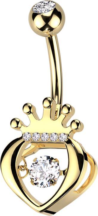 Star Piercing Banane vergoldet mit Kugel vergoldet Kristall silber und Krone Kristalle silber (Chirurgenstahl 316L, Messing)
