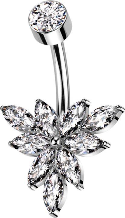 Star Piercing Banane Innengewinde silber mit Zylinder silber Kristall silber und Dreieck Ovale Kristalle silber (ohne Messing, Titan G23)