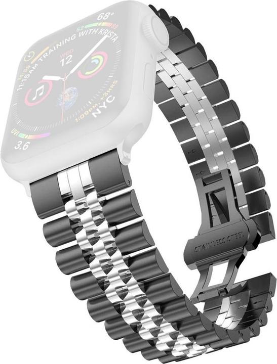 Image du produit Cover-Discount Apple Watch 42 / 44mm - Bracelet en acier inoxydable maille noire-argentée (42 mm, 44 mm, Acier inoxydable)