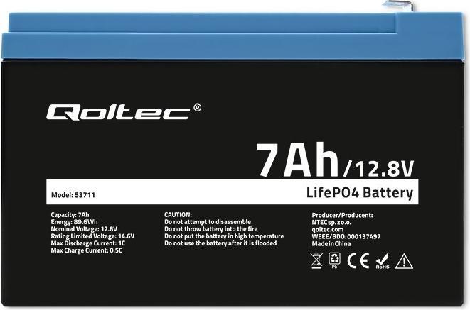 Produktbild Qoltec LiFePO4 Lithium-Eisenphosphat-Batterie | 12 8 V | 7Ah | 89 6 Wh | BMS (12.80 V, 7 Ah)