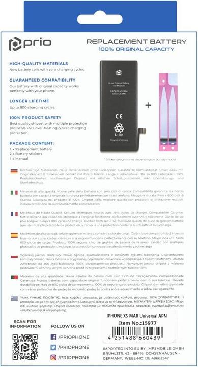 Immagine prodotto prio Batteria per iPhone Xs Max (senza cavo flessibile)