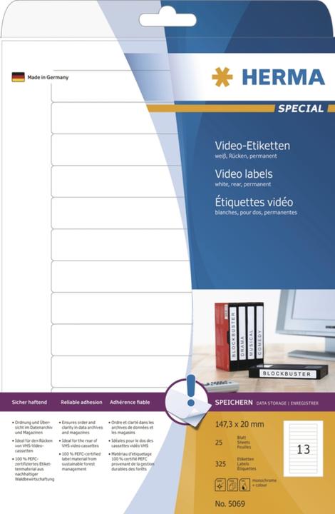 Actual product image HERMA Video labels A4