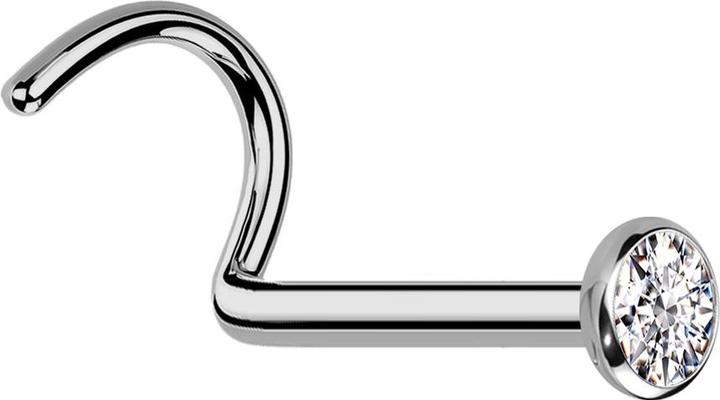 Star Piercing Nasenstecker gebogen silber mit flacher Halbkugel Kristall silber (Titan G23)