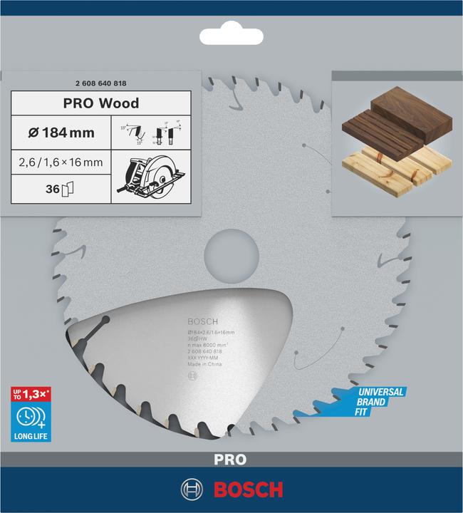 Produktbild Bosch Professional Zubehör PRO Wood Kreissägeblatt, 184 x 2.6 x 16 mm