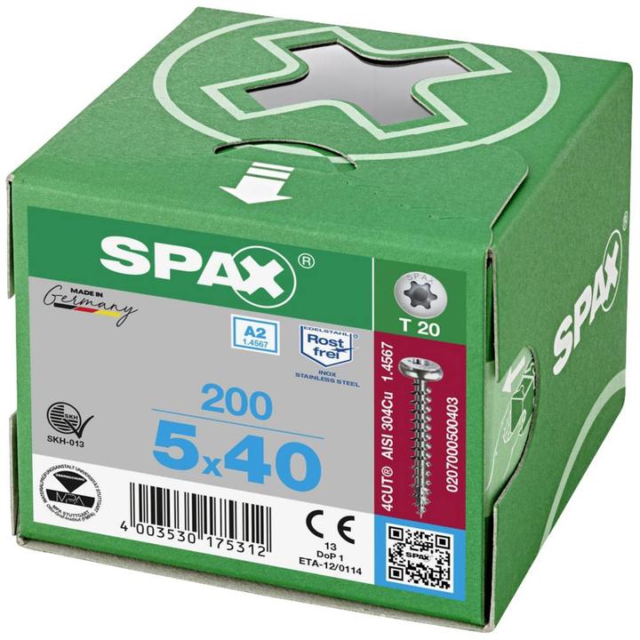Image du produit Spax Vis R 88093 Ruko avec pointe/T-STAR VG 5 x 40/35-T20 A 2 (200 Vis par pièce)