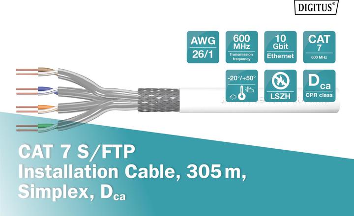 Actual product image Digitus Cat.7 S/FTP installation cable, 305 m, simplex, Dca (S/FTP, CAT7, 305 m)
