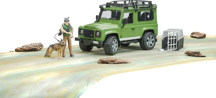 Actual product image Bruder Land Rover Defender Station Wagon with forest ranger and dog