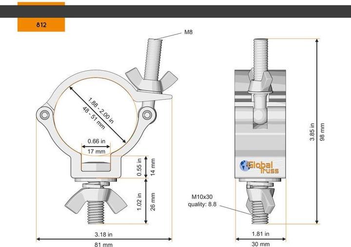 Actual product image Global Truss Half Coupler Small 48-51/30/100kg stage black