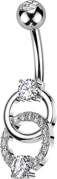 Star Piercing Banane silber mit Kugel silber Kristall silber und Doppelring mit Kristallen silber (Chirurgenstahl 316L, Messing)