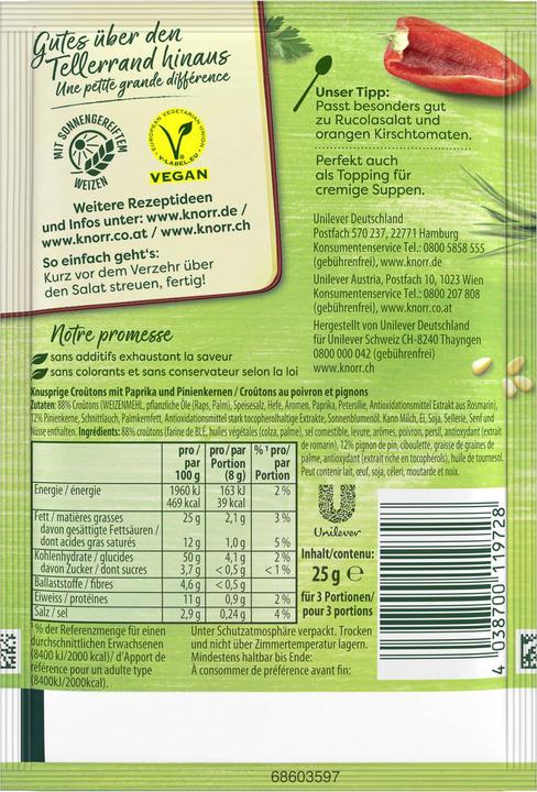 Valeurs nutritives et ingrédients Knorr Salatkrönung (25 g)