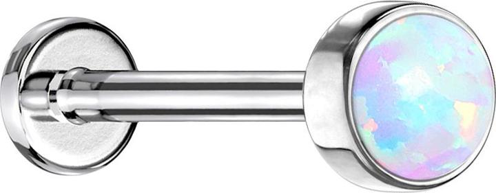 Immagine prodotto Star Piercing Labret Micro Threadless argento cilindro piatto con bianco opale (senza ottone, Acciaio chirurgico 316L)