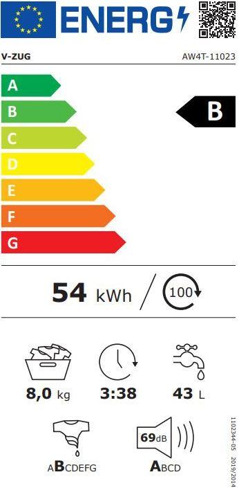 Energie-Label V-Zug AdoraWaschen V4000 (8 kg, Rechts)