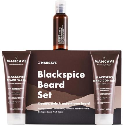 Actual product image ManCave Blackspice Beard Gift Set with 3 Beard Grooming Essentials Vegan Friendly Made in England