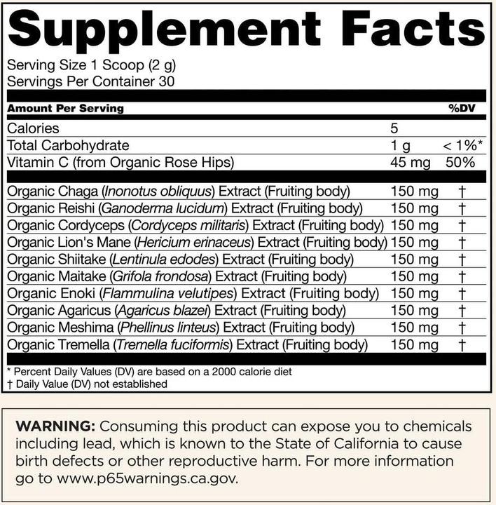 Nutritional values and ingredients Four Sigmatic 10 Mushroom Blend (1 Piece, 60 g)