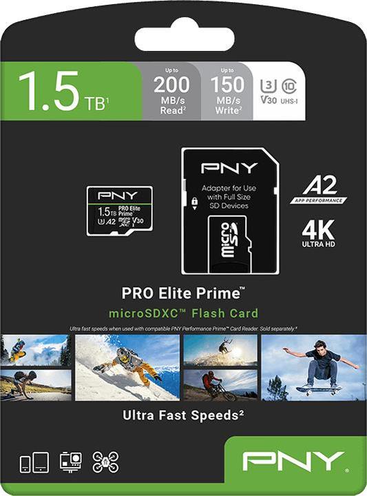 Actual product image PNY microSD Pro Elite Prime 1.5TB (1500 GB, microSDXC, U3, UHS-I)