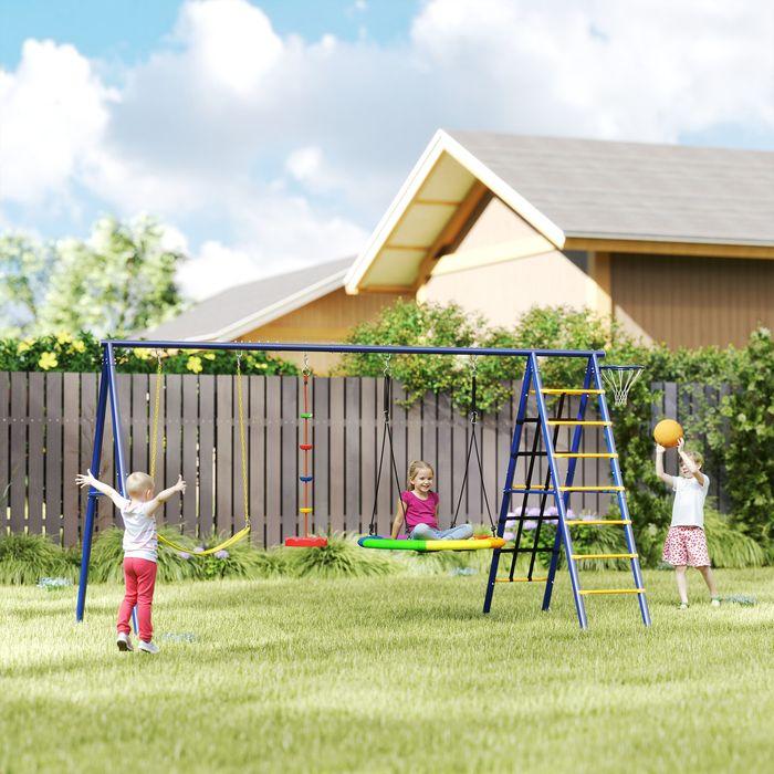 Produktbild Swisshandel24 Kinderschaukel-Set 6 in 1 Schaukelgerüst aus Stahl mit Gurtschaukel Nestschaukel