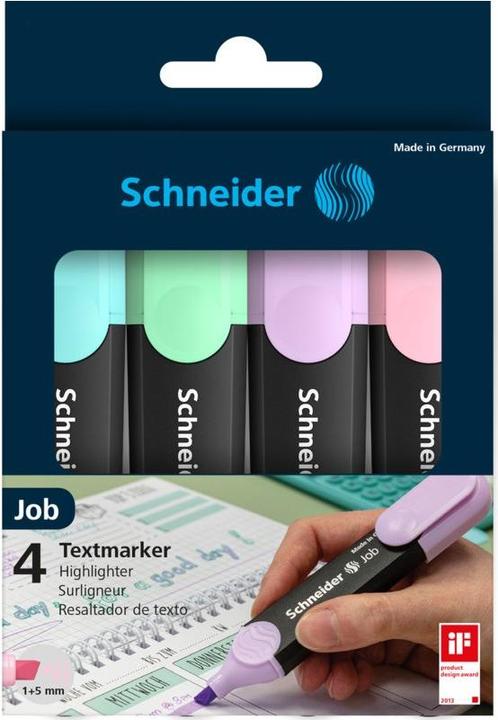 Immagine prodotto Schneider Pennarello pastello Job (Lillà, Verde menta, Turchese, Rosa, 5 mm, 4 x)