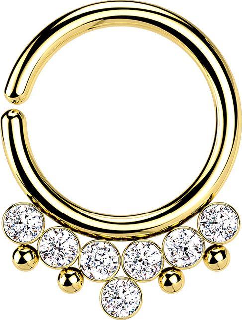 Star Piercing Micro Piercing Ring vergoldet vier Kugeln und sieben Kristalle silber (Chirurgenstahl 316L)
