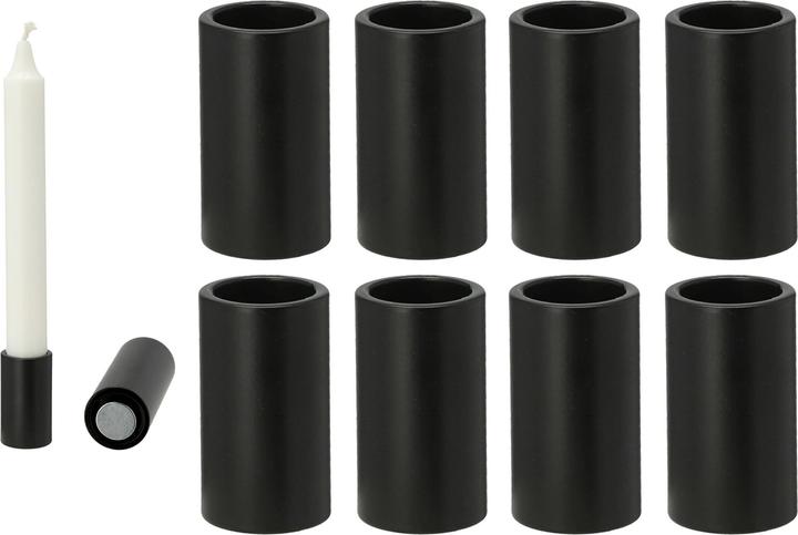 Produktbild Novaliv 8x Kerzenhalter für Stabkerzen magentisch SCHWARZ 2,8x5cm Kerzenständer Magnet Tafelkerzen