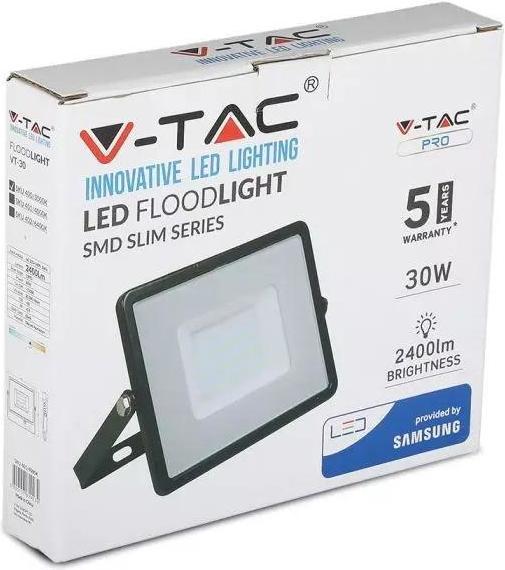 Produktbild Samsung 30W LED floodlight V-TAC, 6400K (cool white), IP65, black housing, LED chip (2400 lm, IP65)