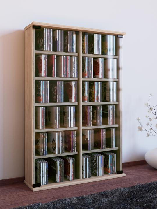 Actual product image VCM Wood CD DVD stand shelf Roma with glass door (60 x 18 x 92 cm)