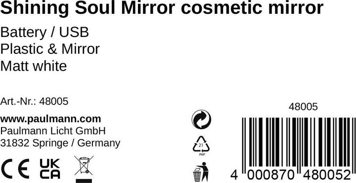 Valeurs nutritives et ingrédients Pauleen Miroir cosmétique Miroir d'âme brillant Blanc (8,5 x 20 x 30 cm)