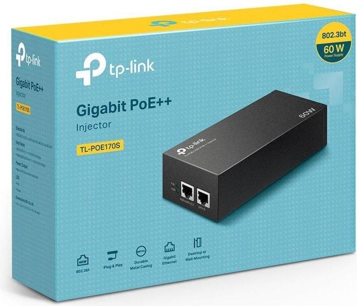 Actual product image TP-Link POE170S - TL- Gigabit PoE injector, 802.3af/at/bt, 60W (802.3at (PoE+), 802.3af (PoE), 802.3bt (PoE++), 60 W)