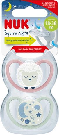 Productafbeelding NUK Fopspeen Lichtgevende fopspeen 2-pack Space Night - silicone 0-6 (2 x, tot 6 M.)